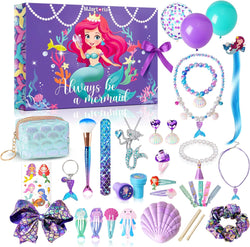 MJartoria Advent Calendar 2023 for Girls 24-Days Christmas Countdown Calendar Gifts, Xmas Gift Box Calendar for Kids Toddlers, Including Hair Clips, Stickers, Mermaid Ornaments, Balloons, Jewelry, Coin Purses